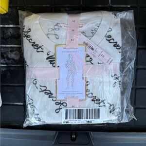 Victoria's Secret White Knit Top with Black Script